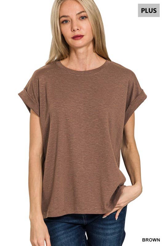 Cotton Modal Slub Rolled Sleeve Tee