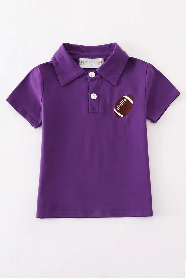 Toddler Boy's Purple Football Embroidery Button Down Size 4 Honey Dew