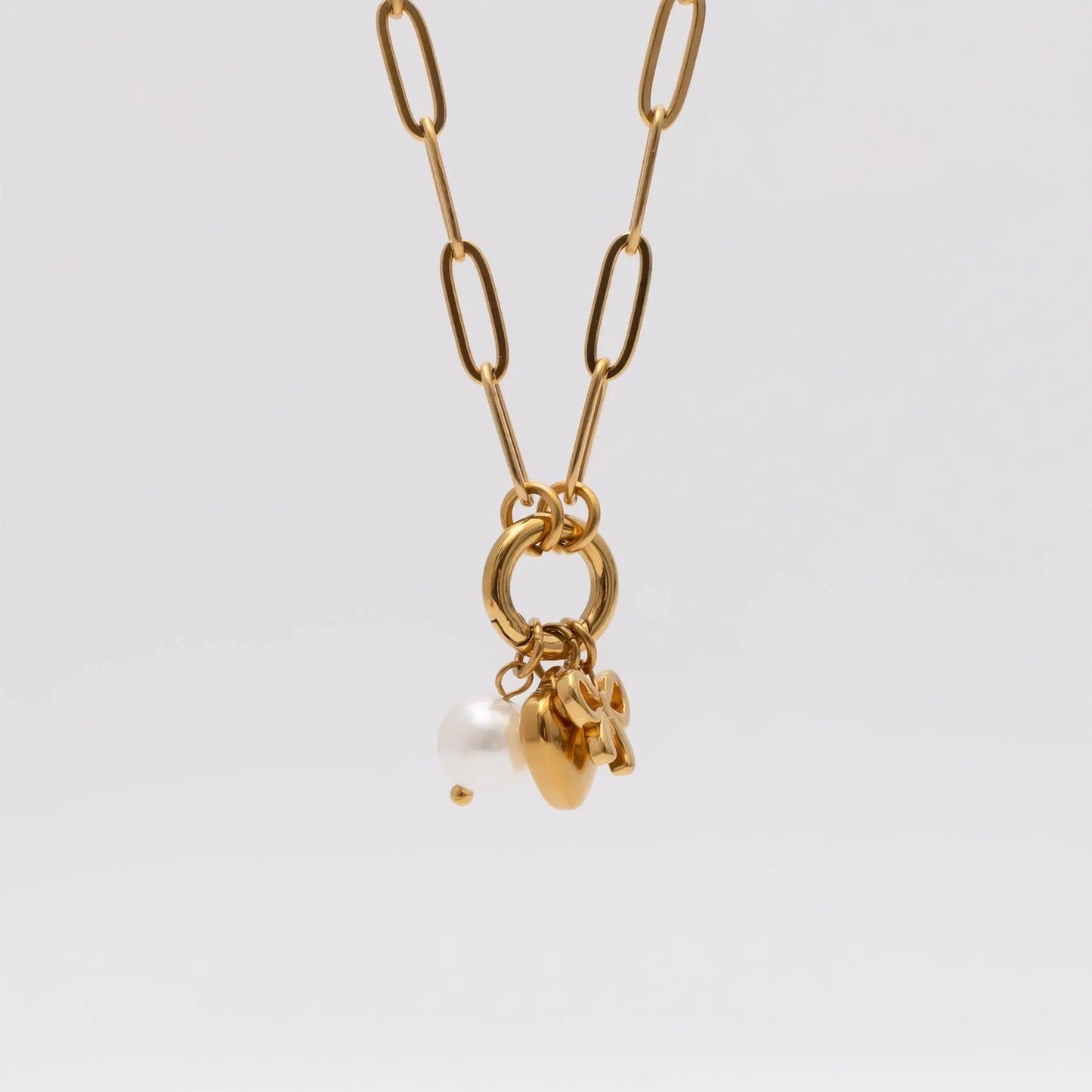 18K Gold Stainless Steel Bow Charm Holder Necklace Gift Set WJW