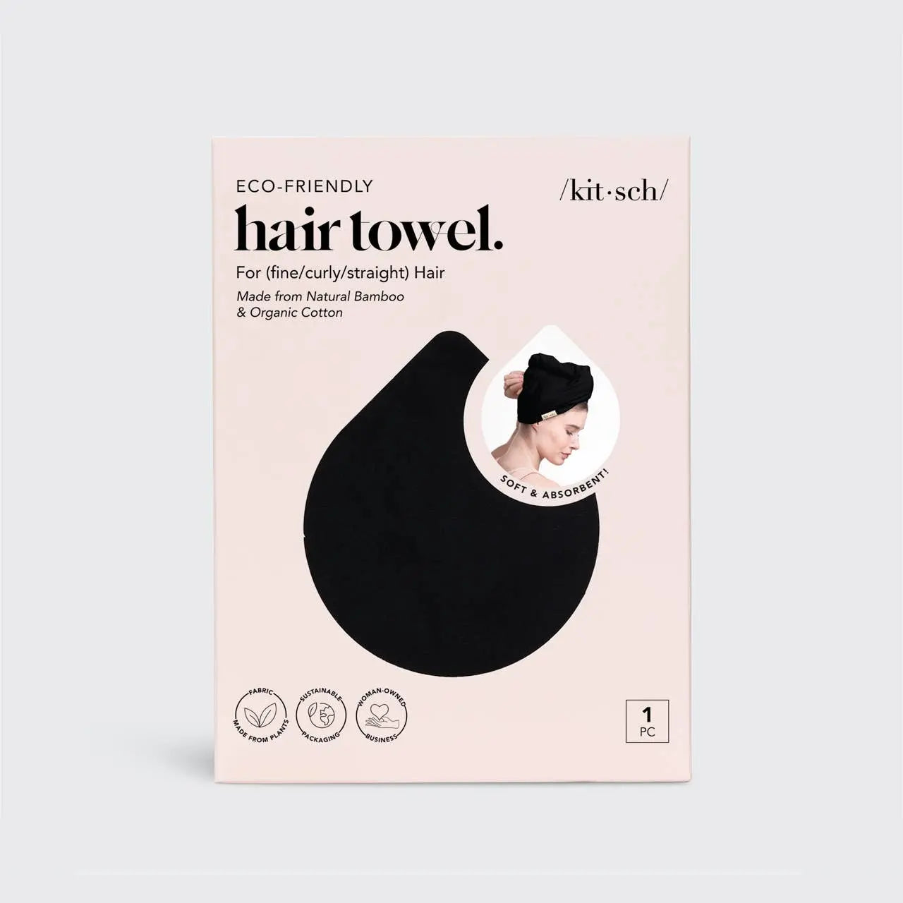 KITSCH - Quick Dry Hair Towel - Eco Black KITSCH