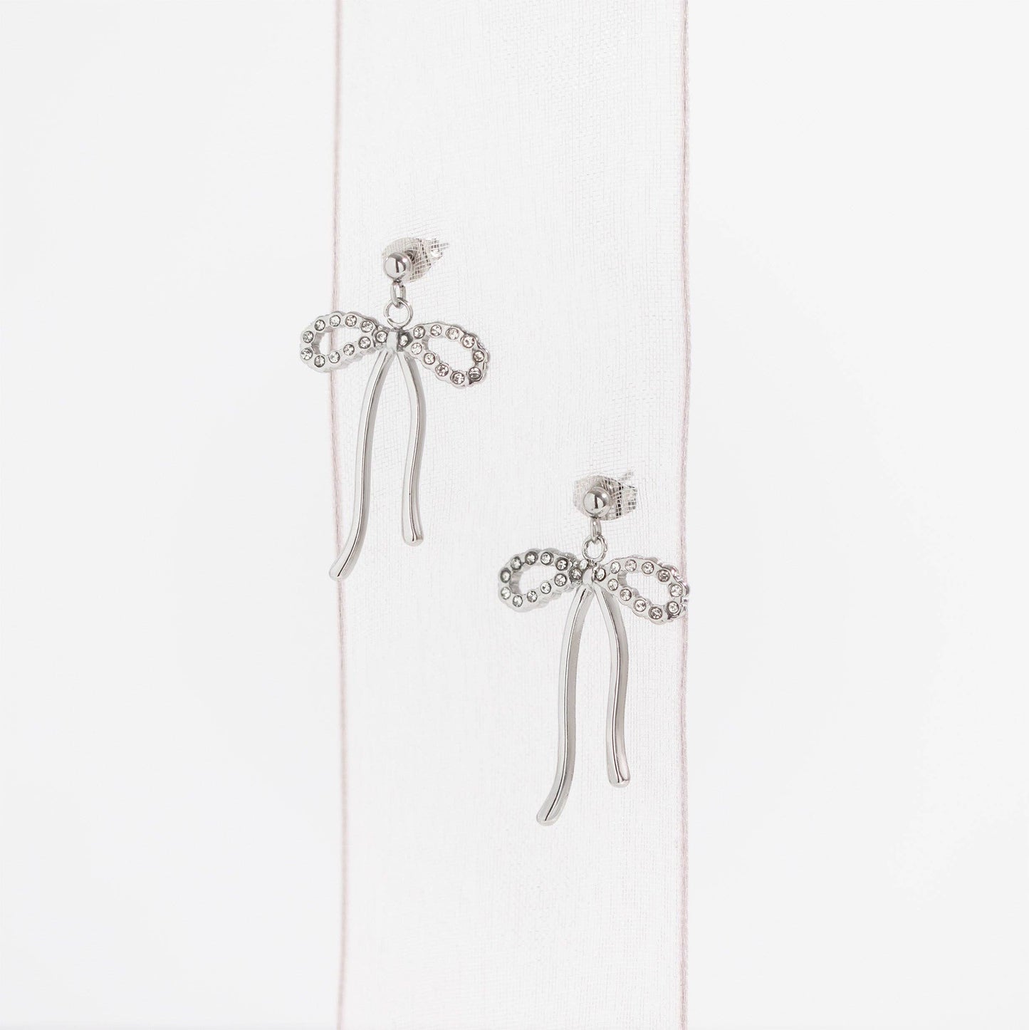 18K Gold PVD CZ Ribbon Bow Earrings