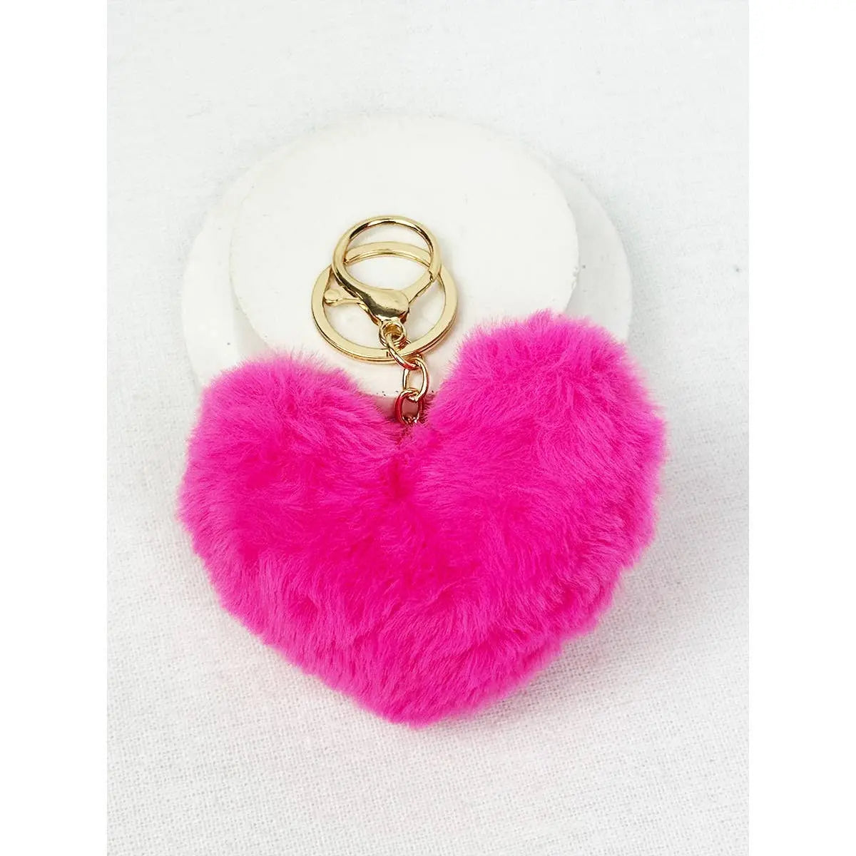 Heart Shape Faux Fur Pom Pom Keychain Love and Repeat