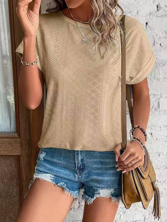Casual Short Sleeve Shirts Solid Color Trendy Blouses