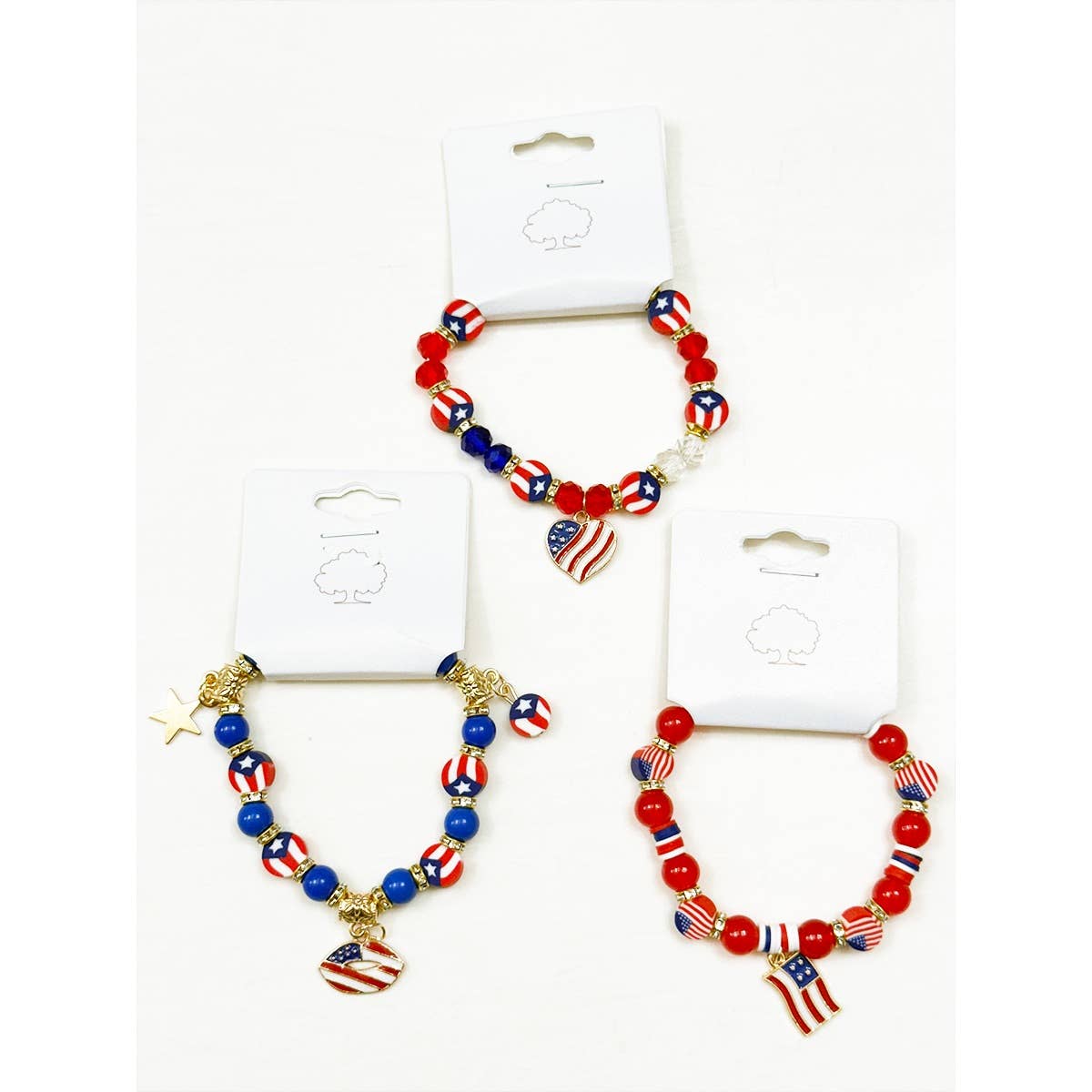 Love and Repeat - 3-Kind Mix Beaded Stretch USA Charm Bracelet