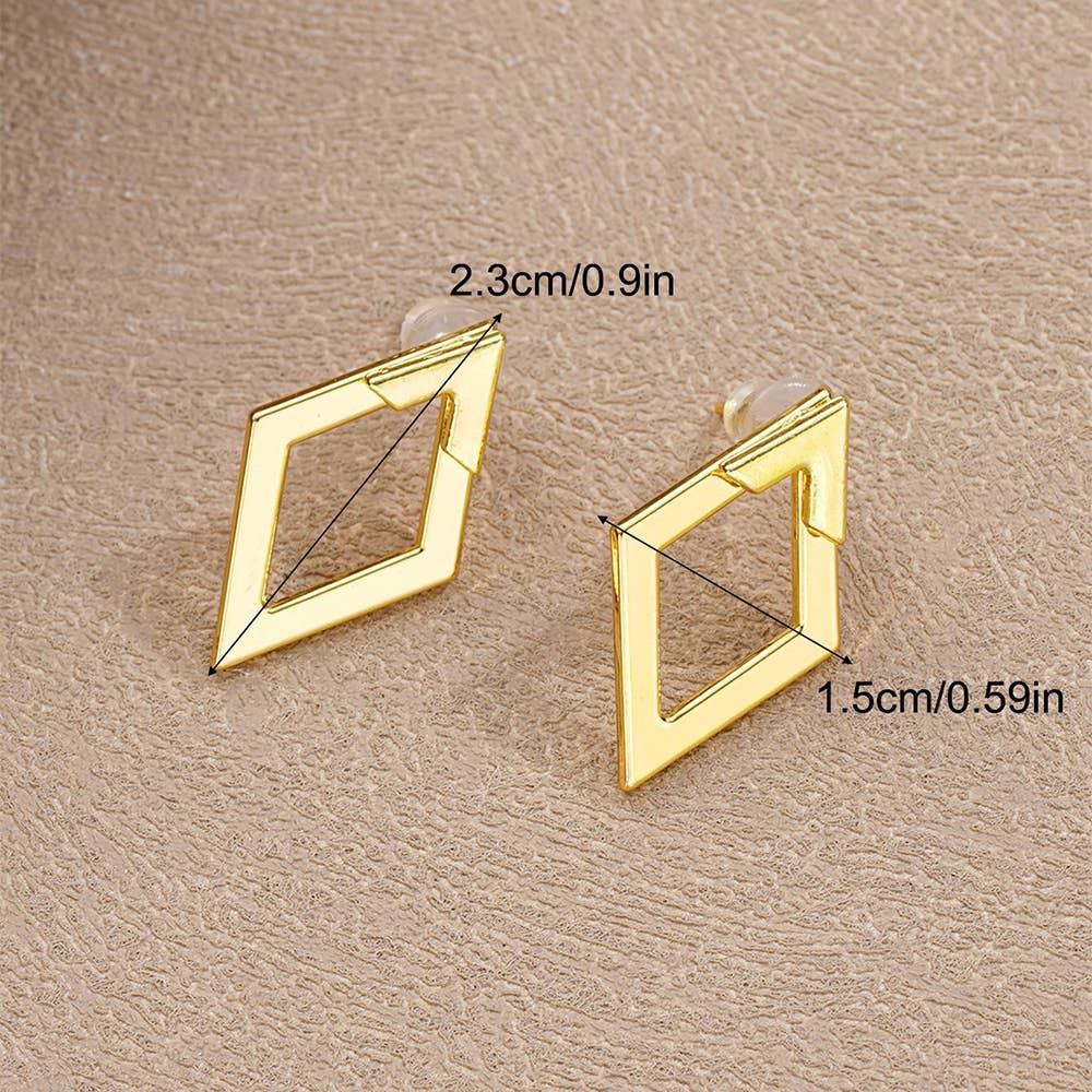 Simple Geometric Diamond Hollow Earrings Set