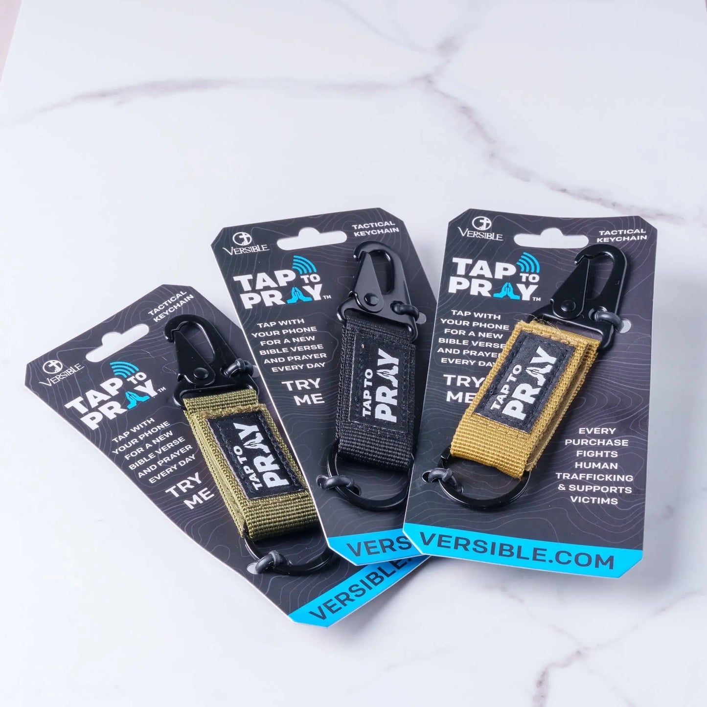 Tap To Pray - Tactical Carabiner Keychain - Green Versible