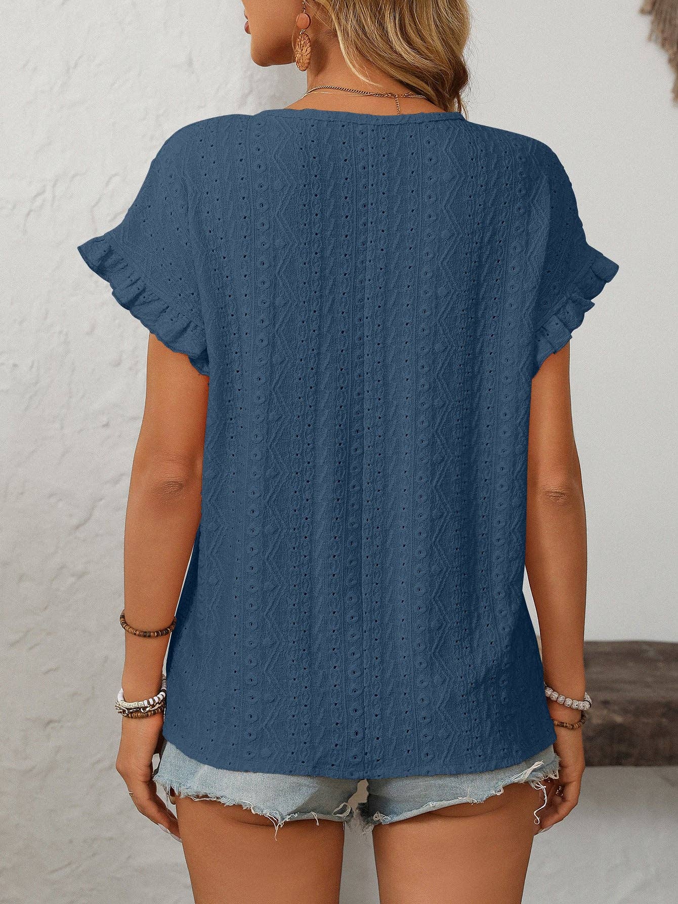 Crewneck Sweet Short-Sleeve Hollow-Out Top