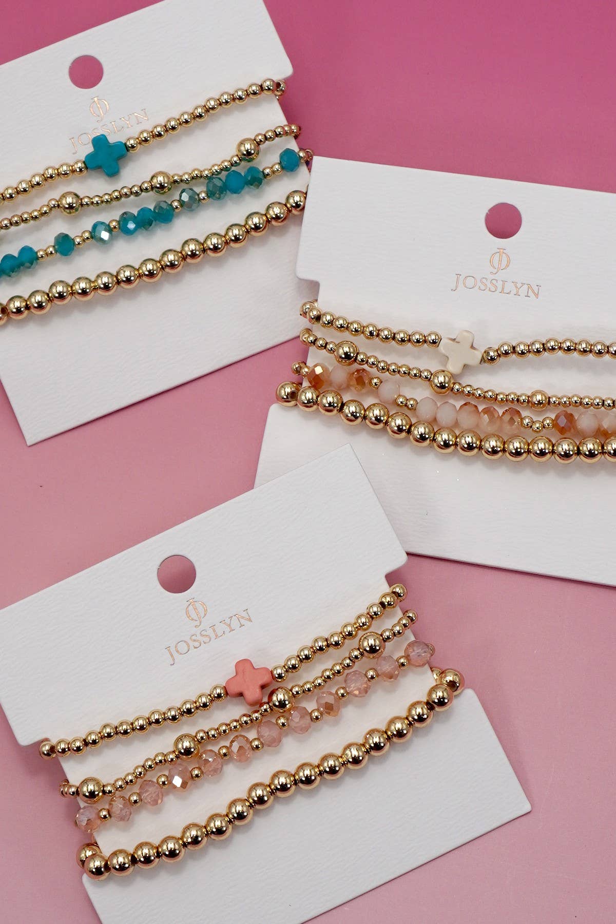 JOSSLYN BOHO CROSS MULTI COLORFUL BEADED STRETCH BRACELET