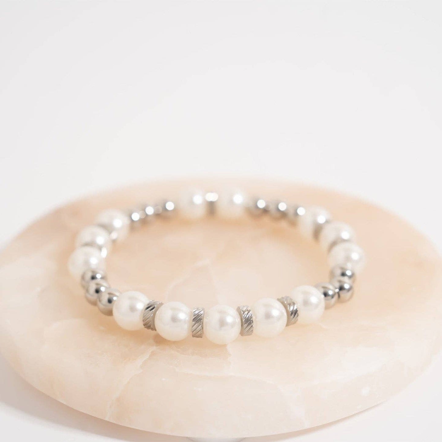18K Gold PVD 8mm Kiska Glass Pearl Stretch Bracelet