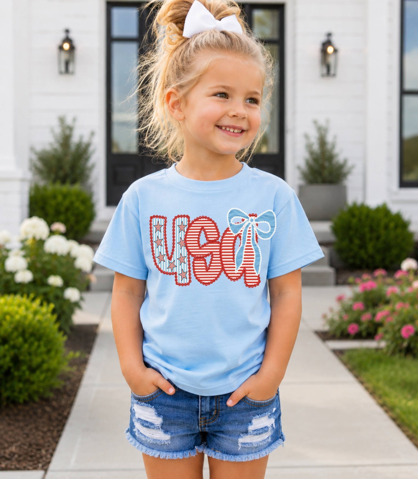 Patriotic Preppy USA Shirt - Light Blue - Adult Medium