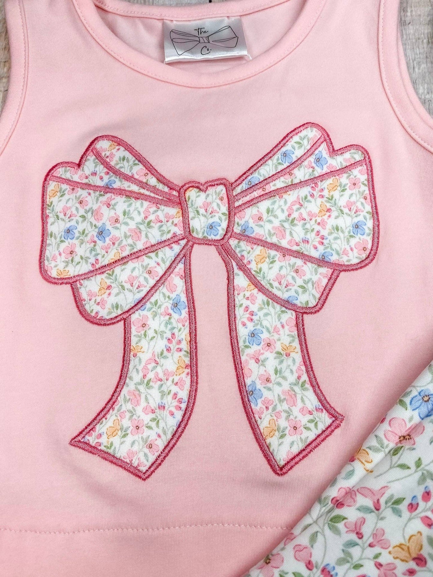 The Hair Bow Company - Pink Floral Bow Applique Shorts Set | Girls Ruffle Summer Outfit - Size 7