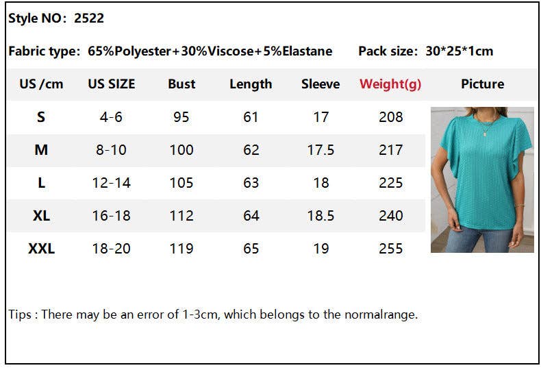 Round Neck Ruffle Sleeve Short Sleeve T-Shirt Top