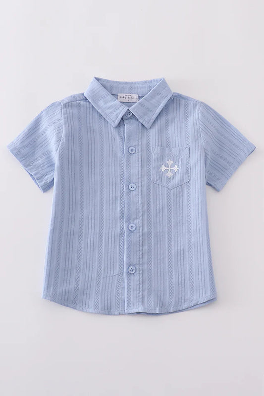 Blue Cross Embroidery Button Down