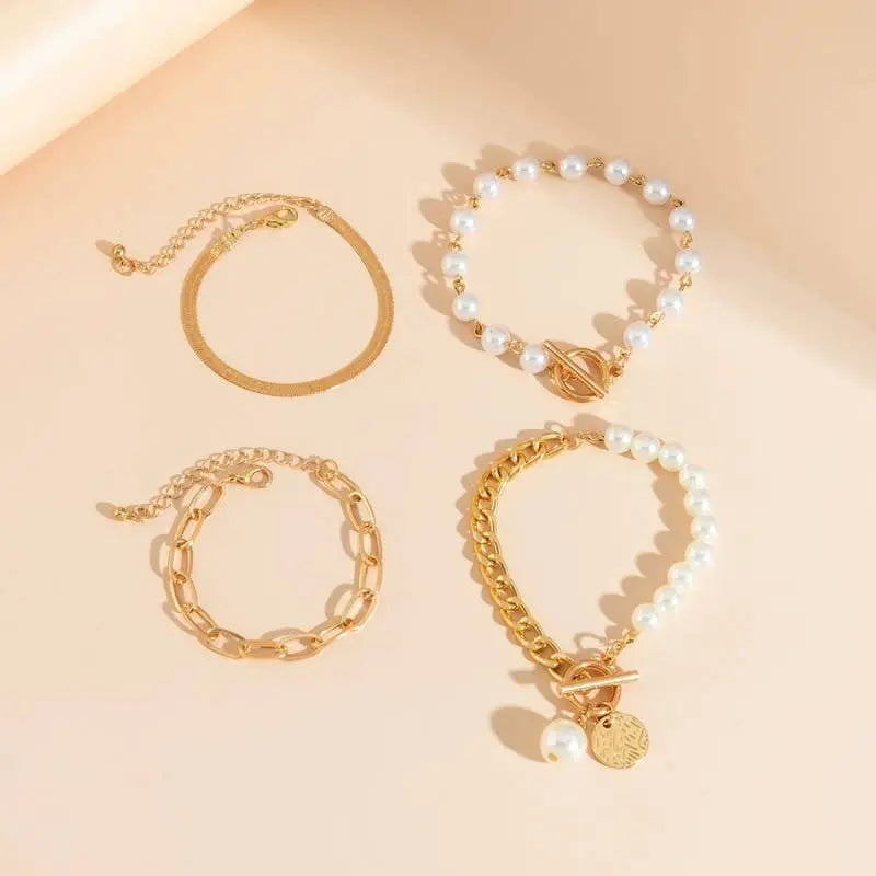 JOSSLYN MULTILAYER PEARL CHAIN HERRINGBONE MIX BRACELET JOSSLYN by wall to wall