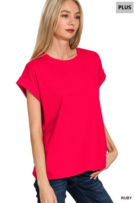 Cotton Modal Slub Rolled Sleeve Tee