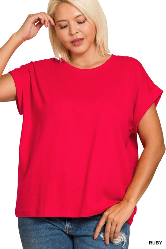 Plus Cotton Slub Rolled Sleeve Tee