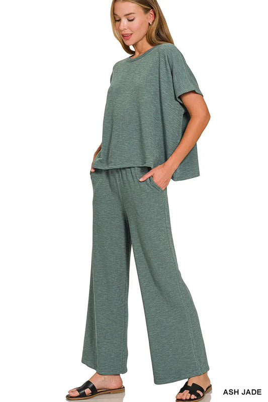 Cotton Slub Top & Pants Lounge Set