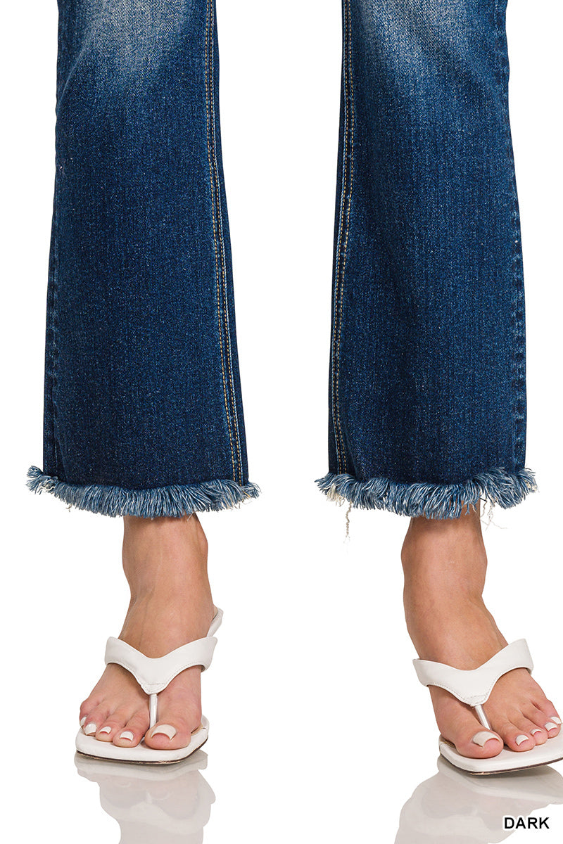 High Rise Straight Raw Hem Cropped Denim Pants