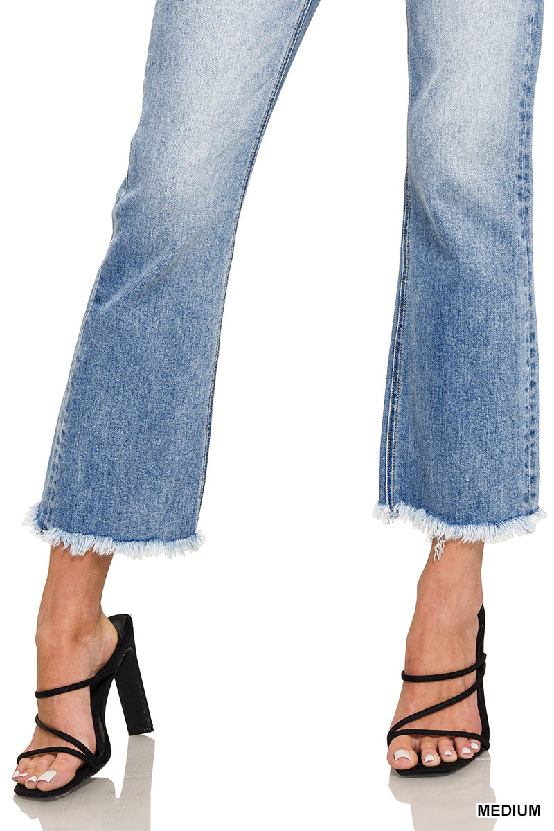 Zenana Women's High Rise Straight Raw Hem Cropped Denim Pants (Medium)