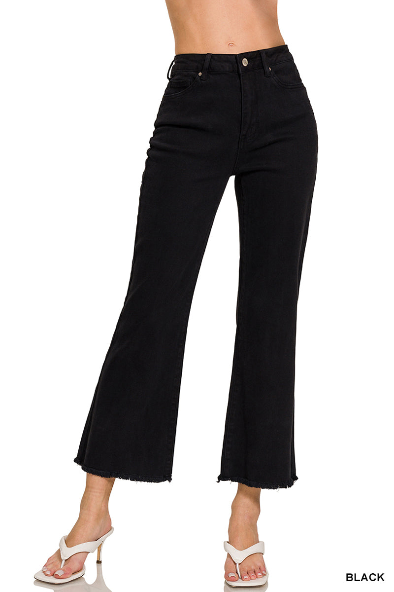 Zenana Women's Acid Washed High Waist Frayed Hem Bootcut Pants - Black