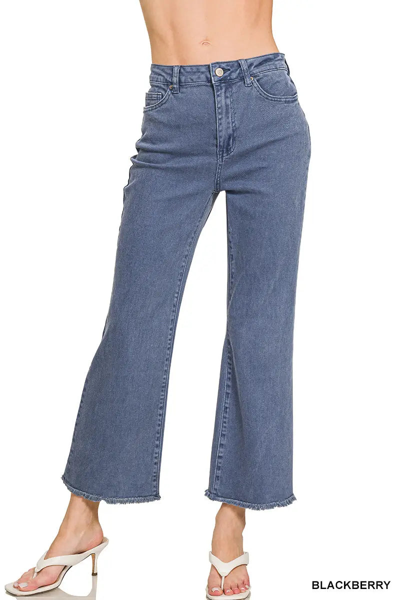 Zenana Women's Acid Washed High Waist Frayed Hem Bootcut Pants - Blackberry Zenana