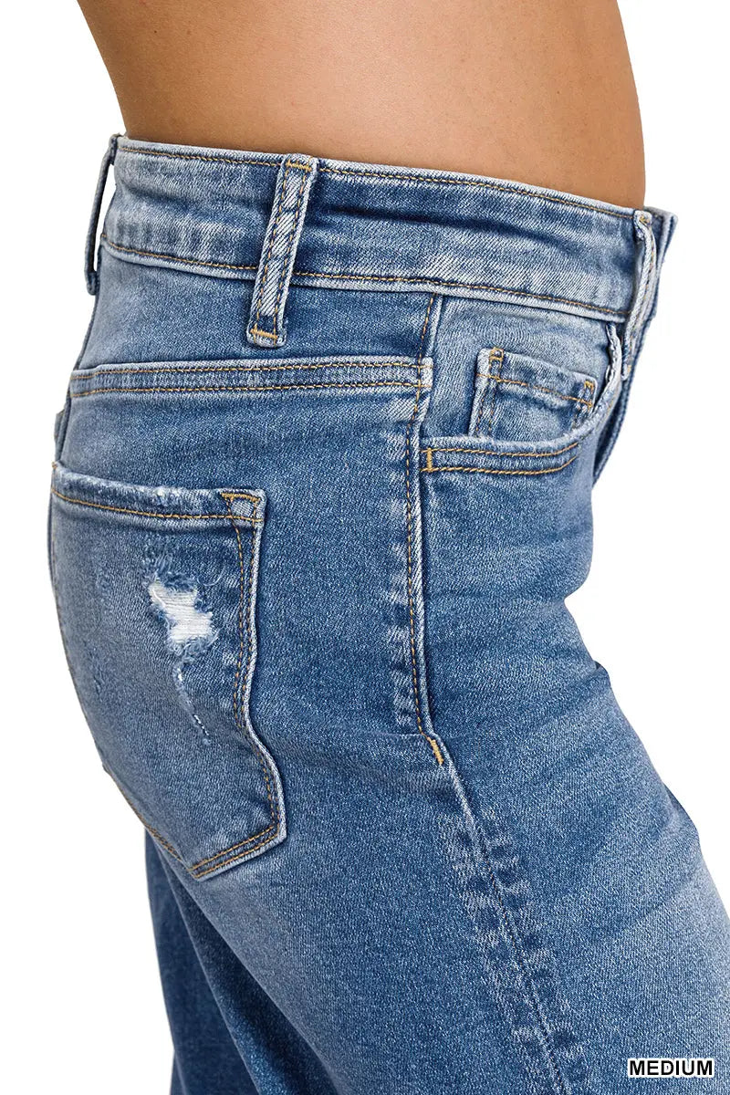 Zenana Women's High Waist Straight Leg Medium Wash Denim Pants Zenana