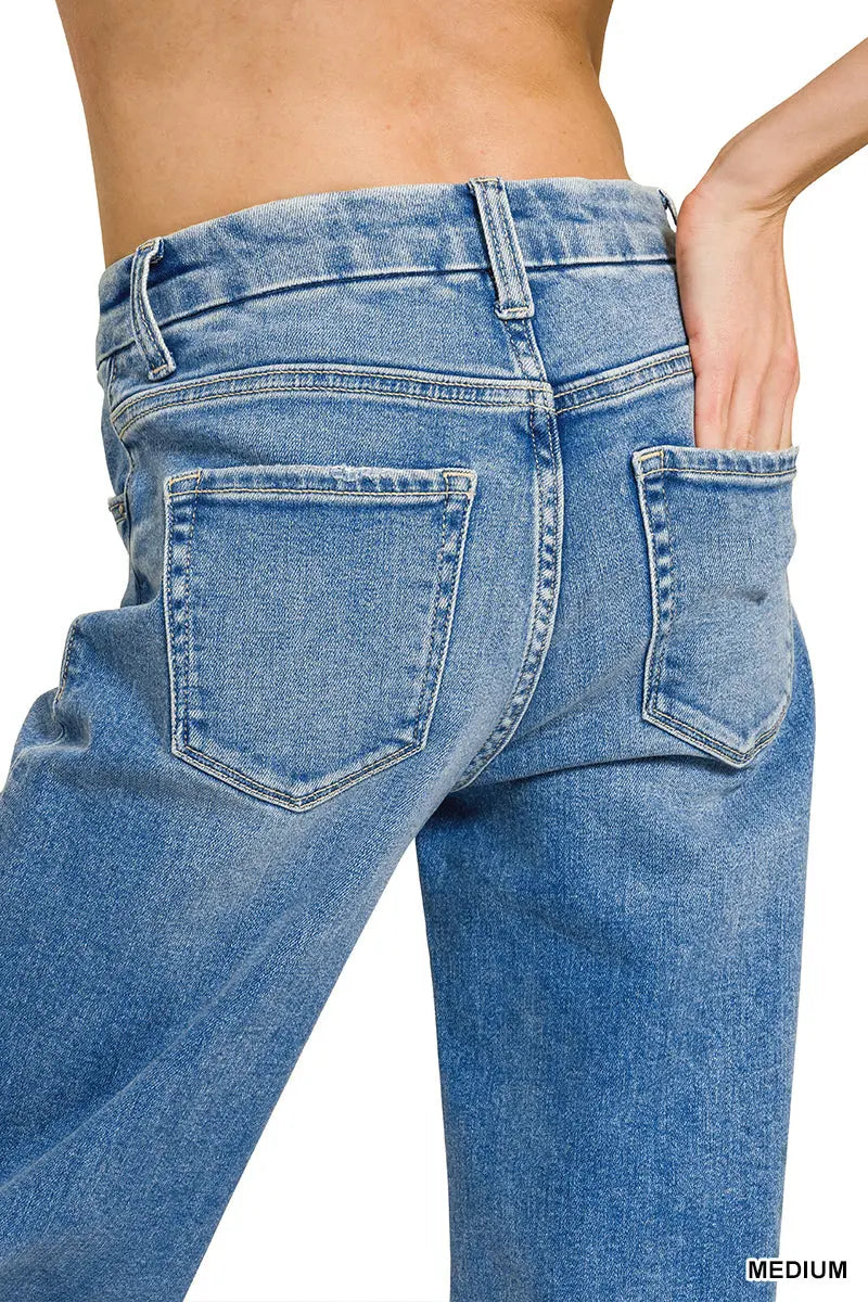 Zenana Women's High Rise Flare Bottoms Jeans - Medium Zenana