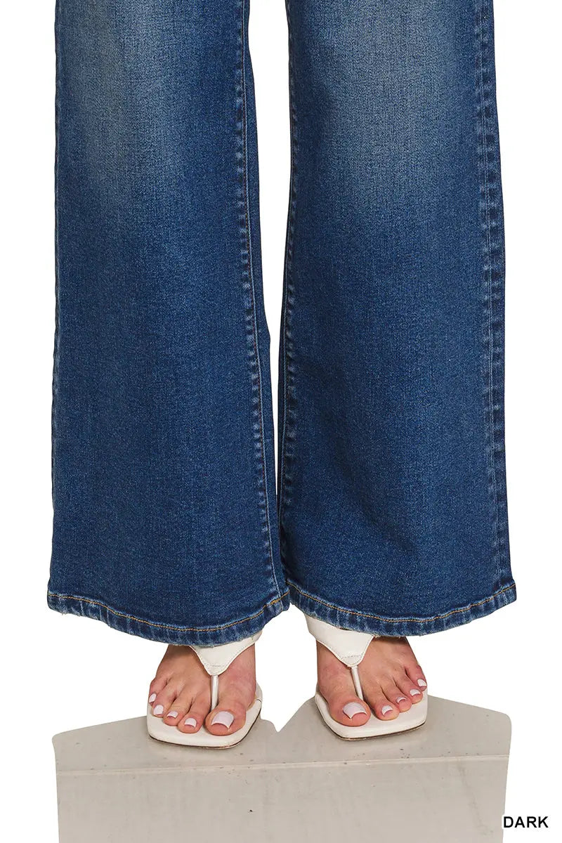 Zenana Women's Dark Wash Wide Leg Denim Pants Zenana