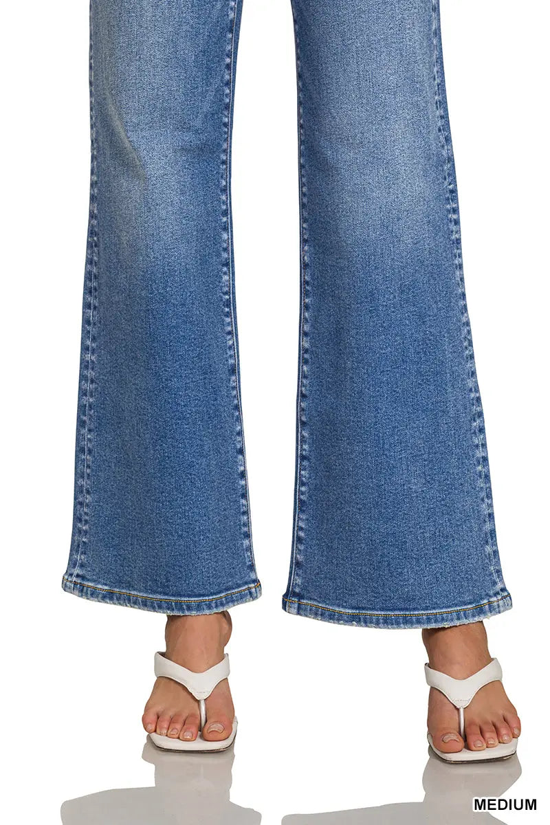 Zenana Women's Medium Wash Wide Leg Denim Pants Zenana
