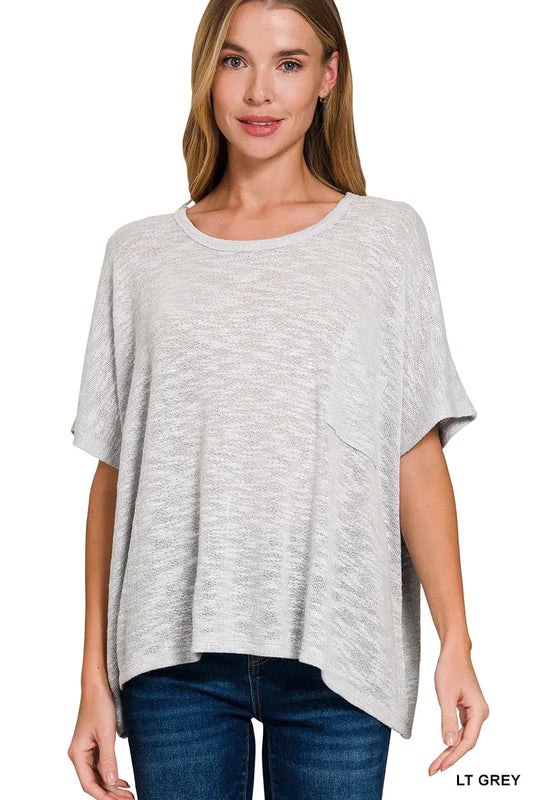 Oversized Slub Hacci Top with Pocket