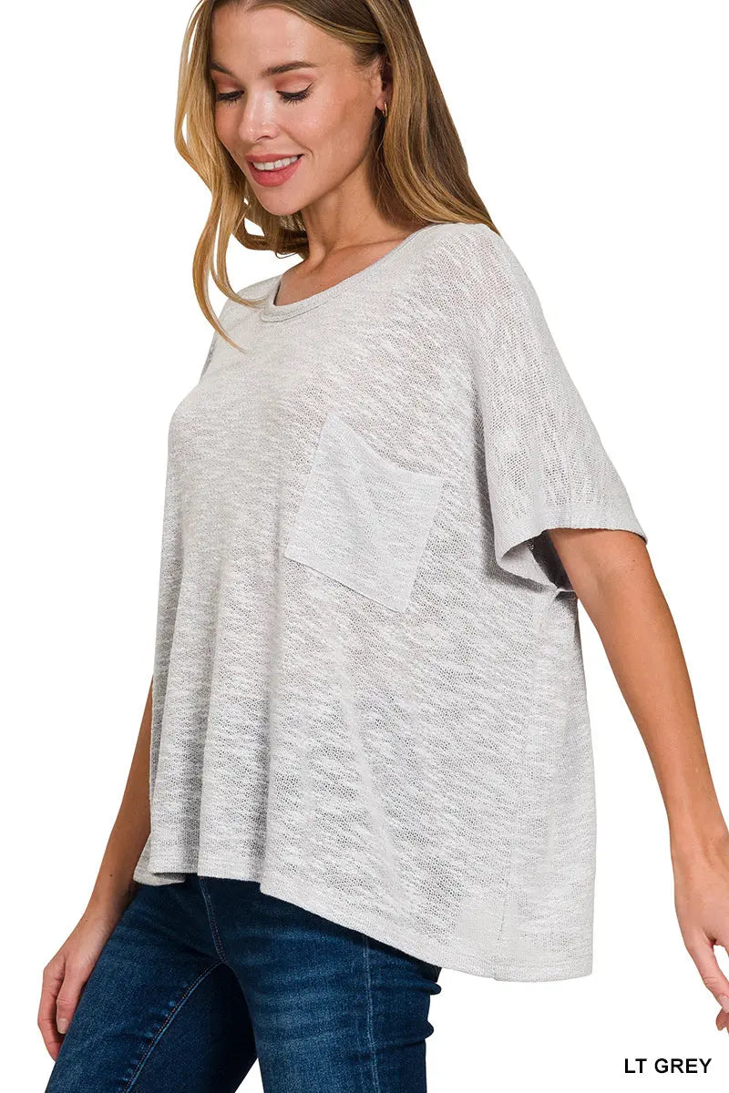 Oversized Slub Hacci Top with Pocket