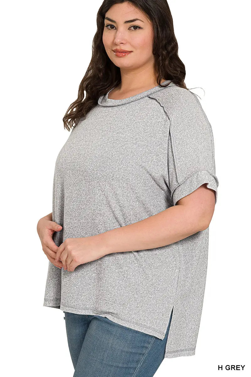 Zenana Women's Plus Soft Melange Short Sleeve Tee - Heather Grey Zenana
