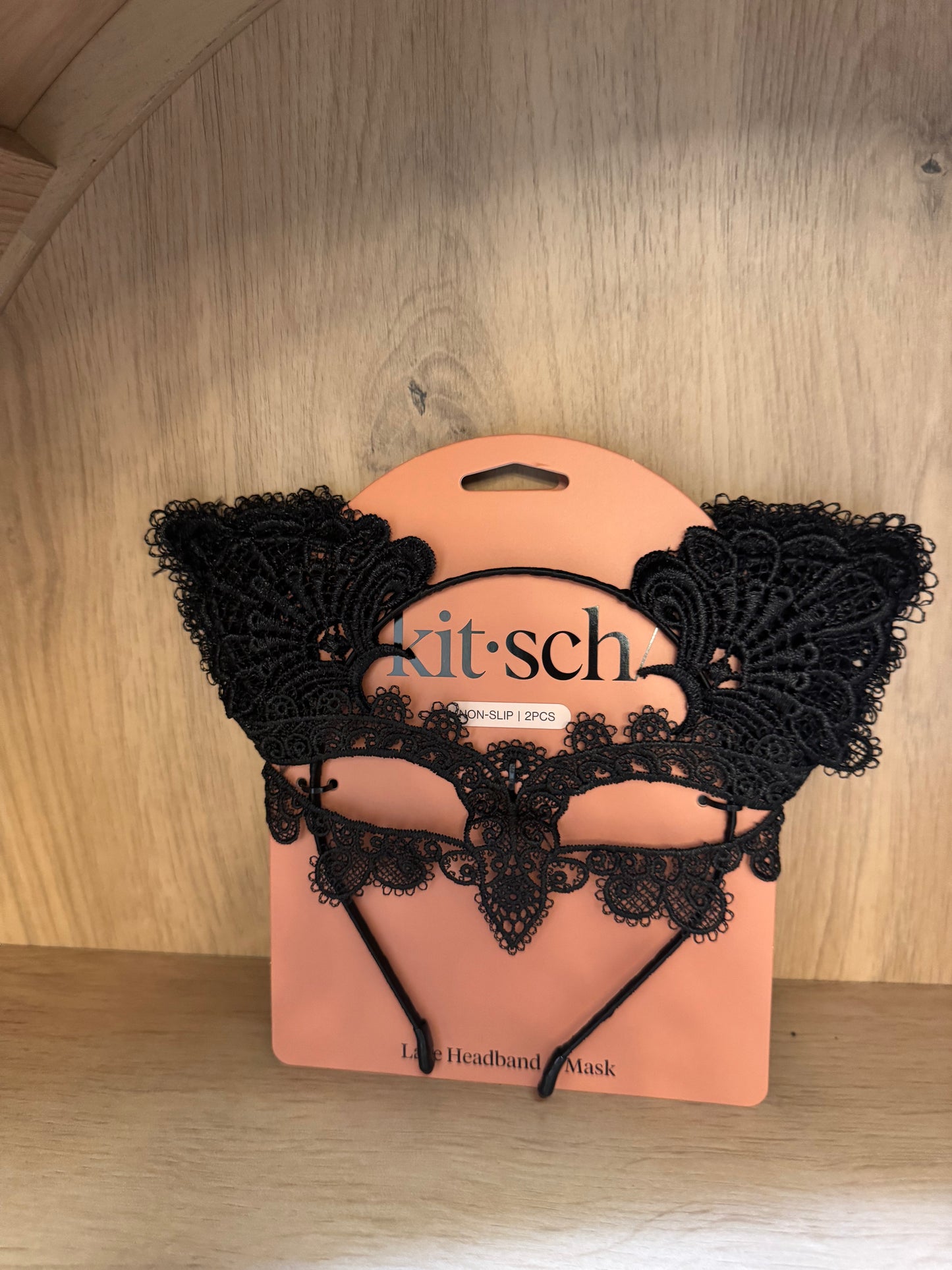 Halloween Lace Headband & Mask 2pc Set - Black Cat