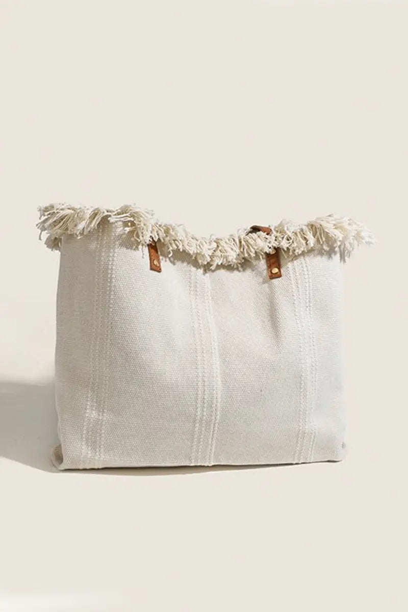 Zenana Summer Vibes Fringe Canvas Tote Bag - Fuchsia Zenana