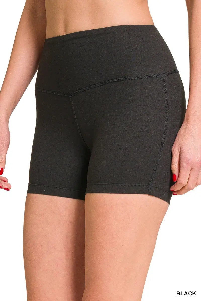 Zenana Women's Brushed Microfiber Wide Waistband Biker Shorts -Black Zenana