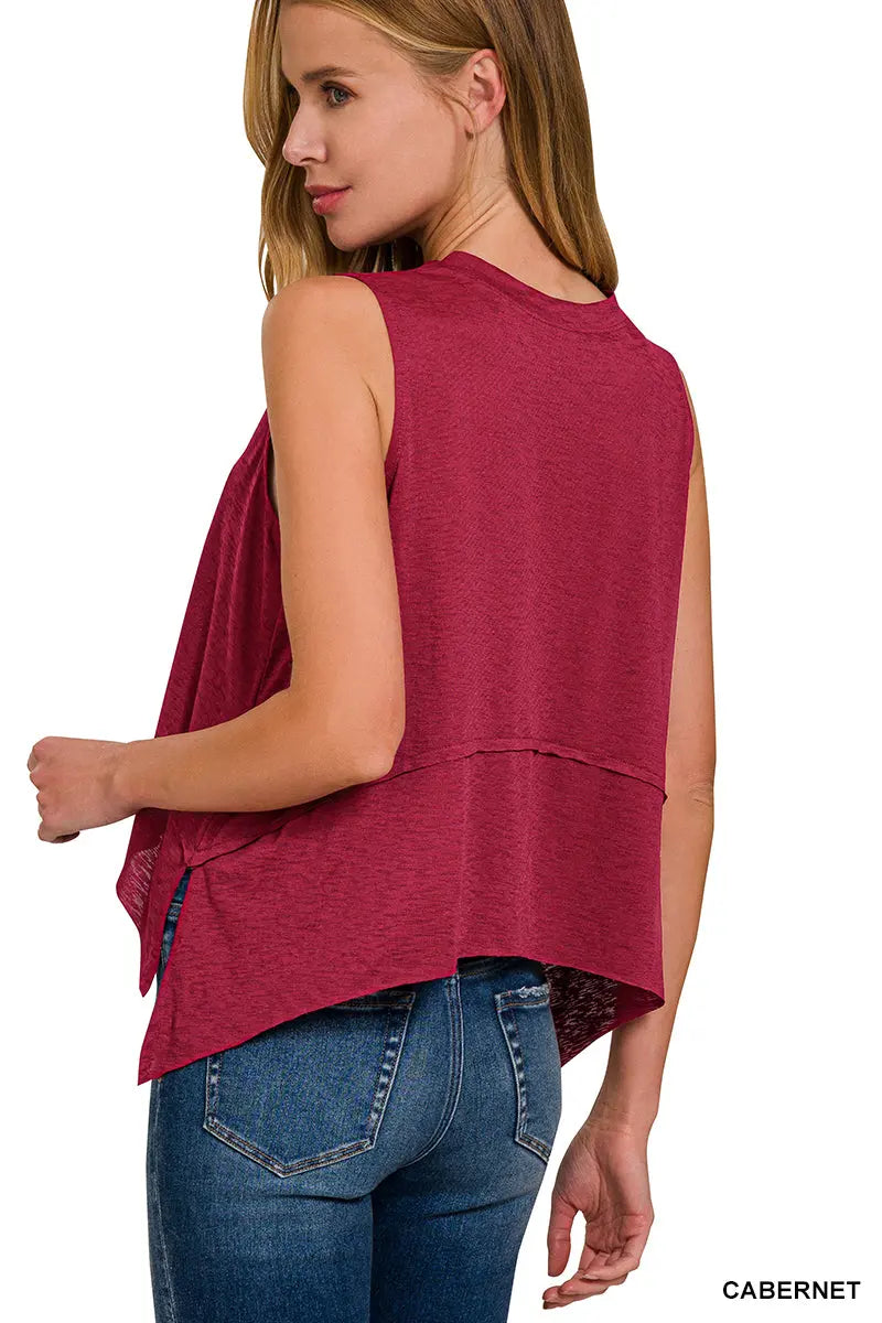 Zenana Women's Side Slit Sleeveless Top - Cabernet Zenana
