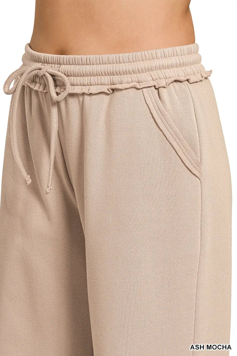 Zenana Women's Plus Fleece Exposed Seam Wide Leg Sweatpants - Ash Mocha Zenana
