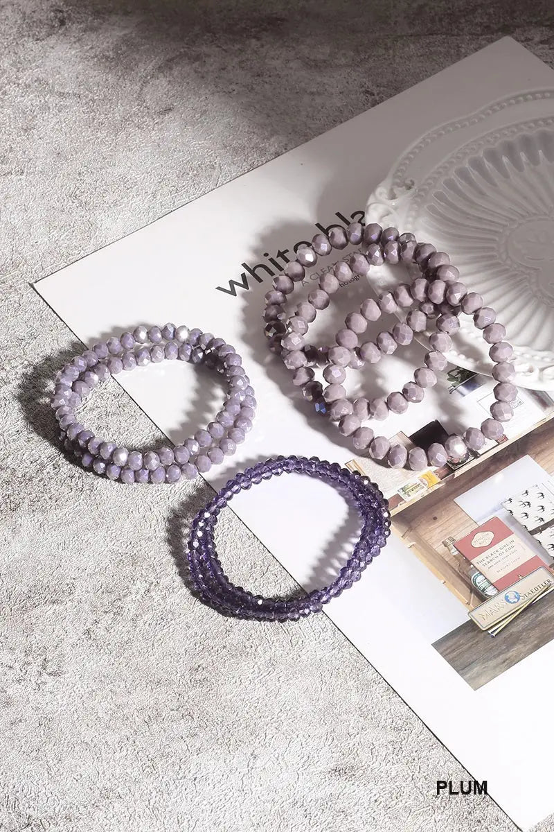 3pcs Stackable Beaded Bracelet - Plum Zenana