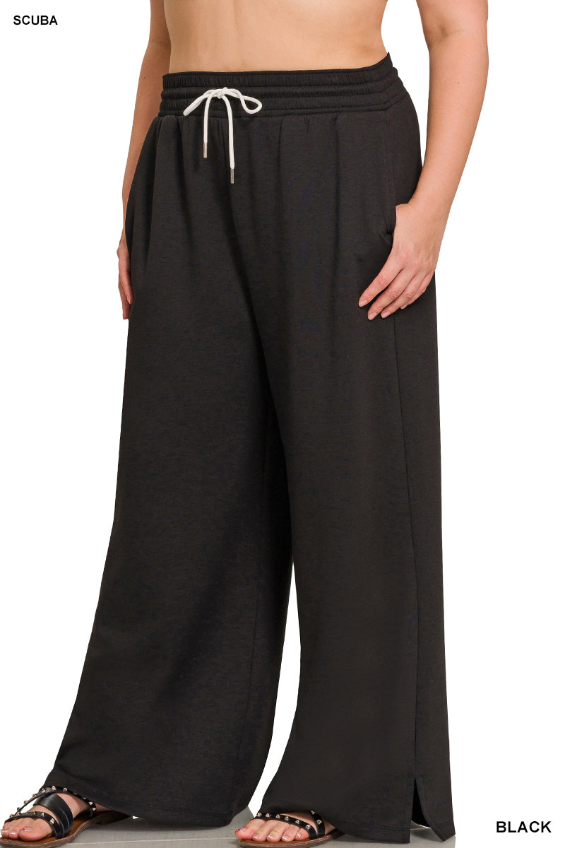 Zenana Plus Scuba Drawstring Pants - Black