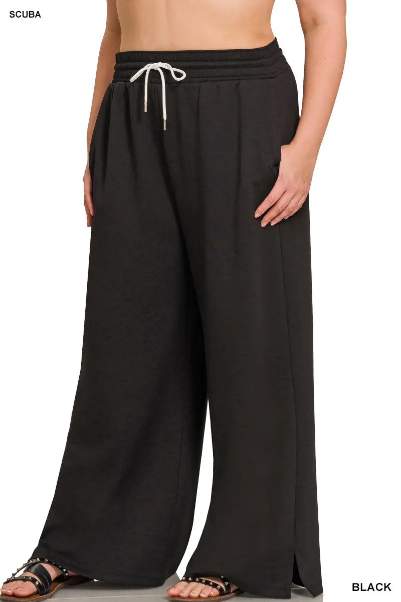 Zenana Women's Plus Scuba Drawstring Pants - Black Zenana