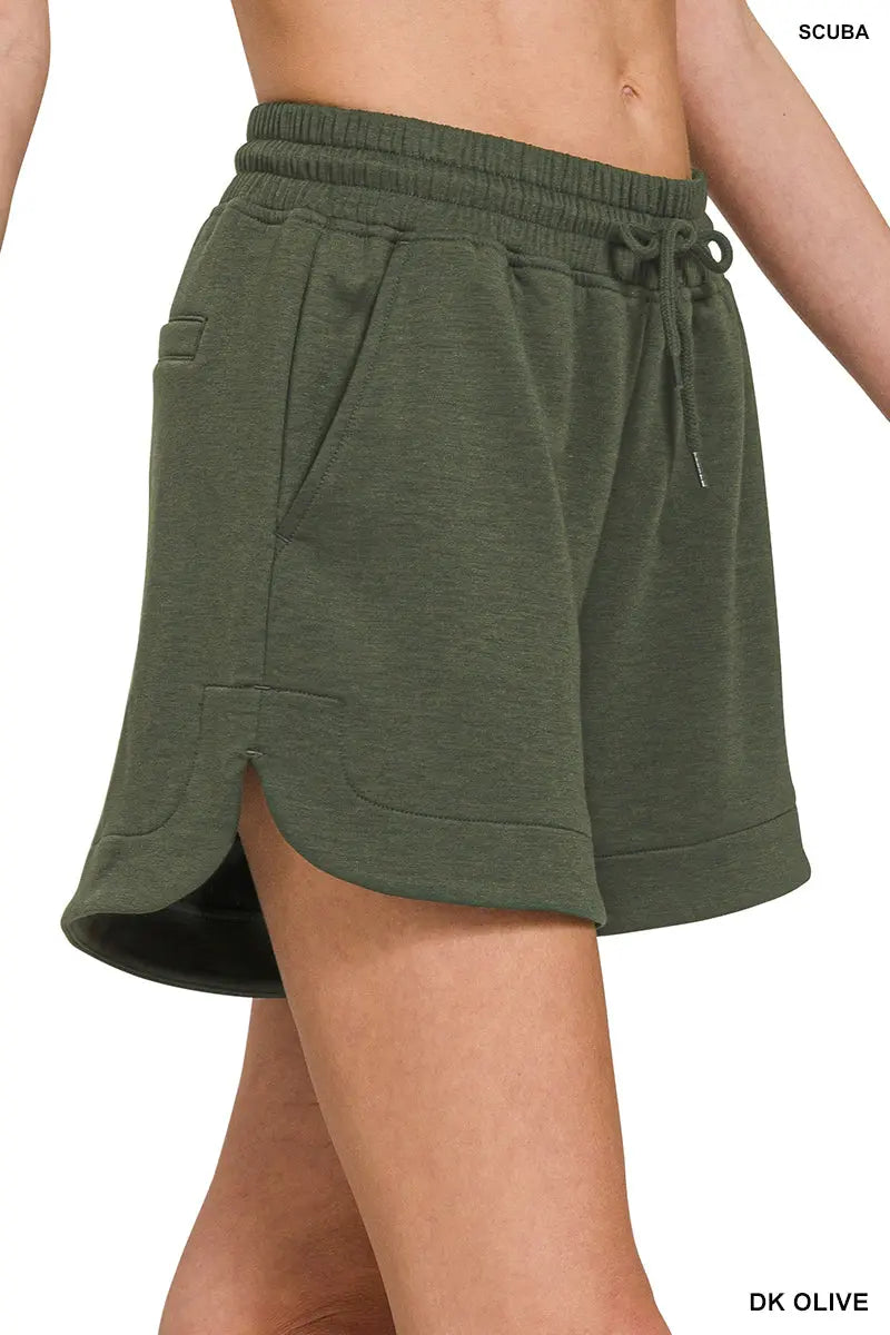 Zenana Women's Scuba Elastic Waistband Shorts with Pocket - Dark Olive Zenana