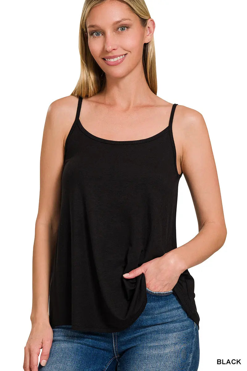 Zenana Women's 2-Way Reversible Cami - V-Neck & Scoop Neck Spaghetti Strap - Black Zenana