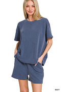 Corded Rib Short Sleeve Lounge Set