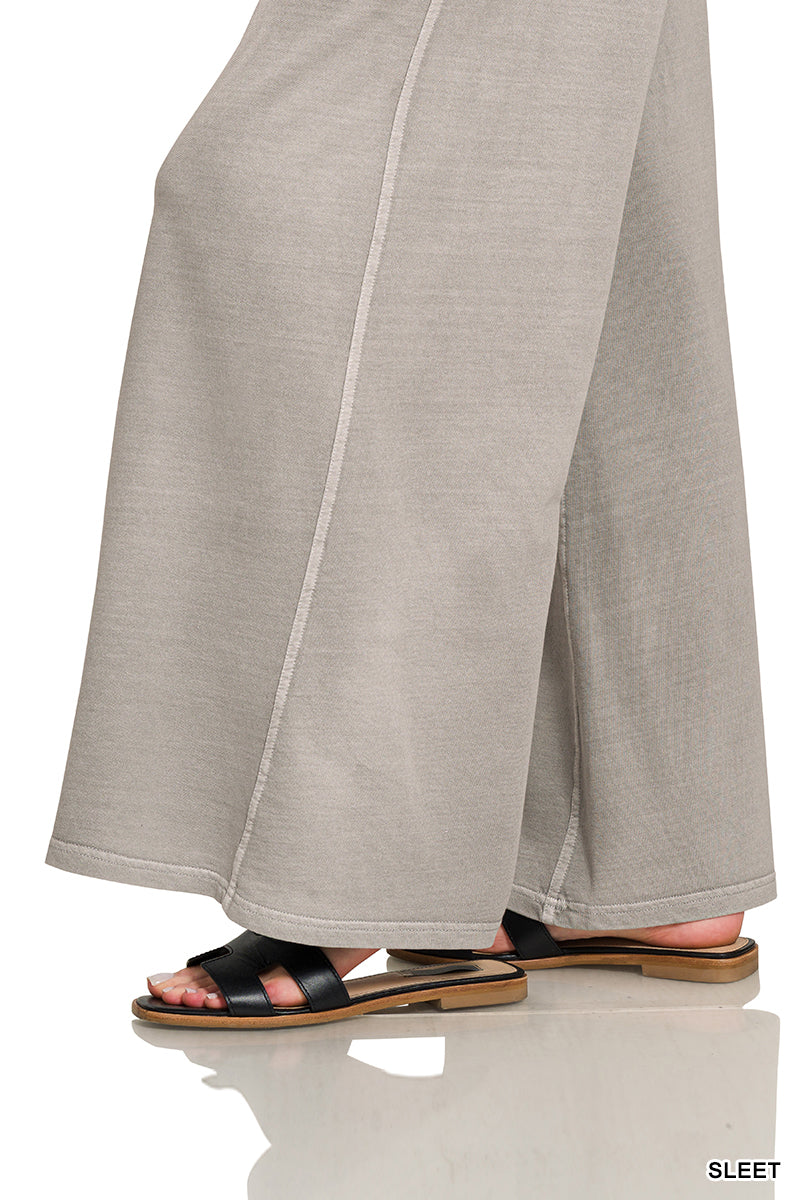 Zenana Women's French Terry Pigment Dye & Enzyme Washed Pants - Sleet