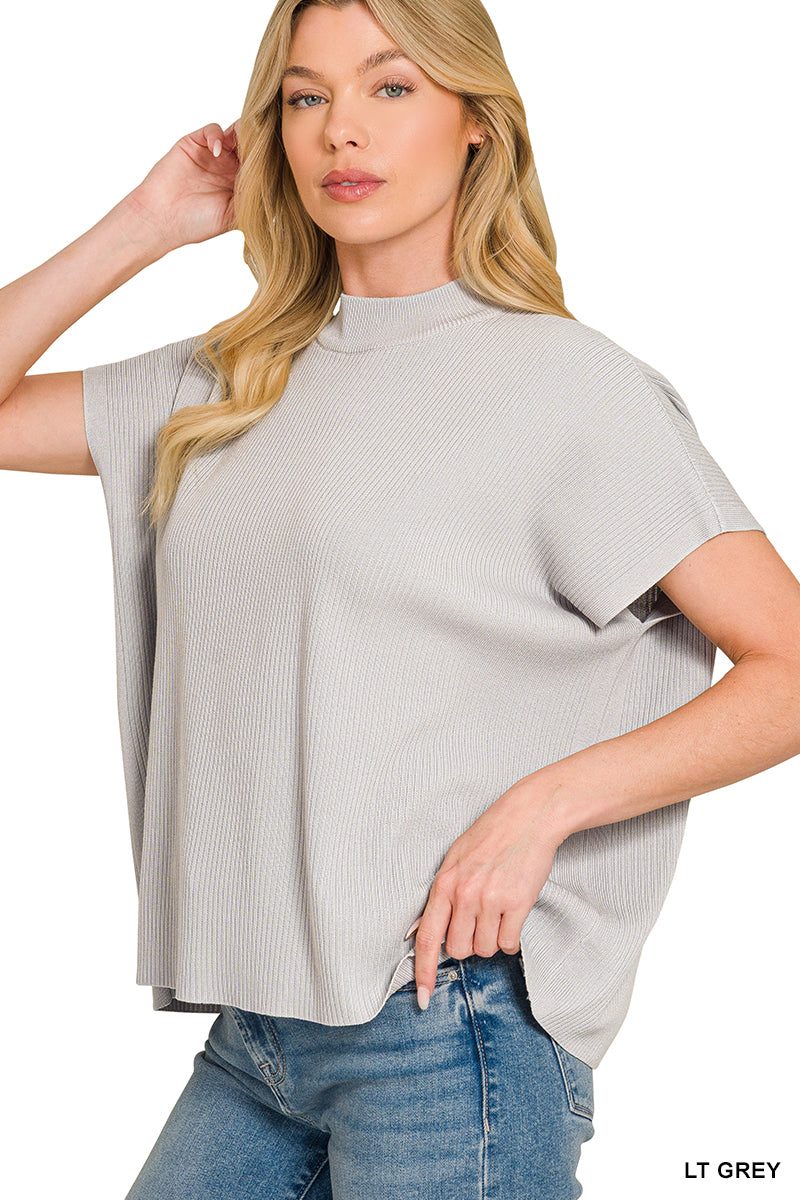 Zenana Women's Viscose Mock Neck Boxy Sweater - Light Gray