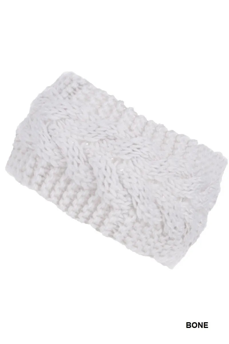 Women's Crochet Cable Knitted Headband Warmer - Bone Zenana