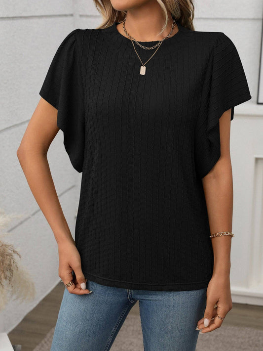 Round Neck Ruffle Sleeve Short Sleeve T-Shirt Top