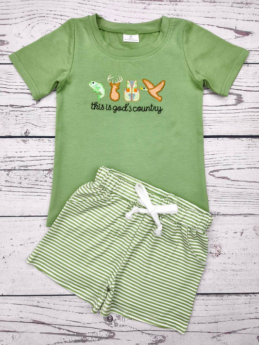 Baby Boy Green Appliqué Hunting Shirt