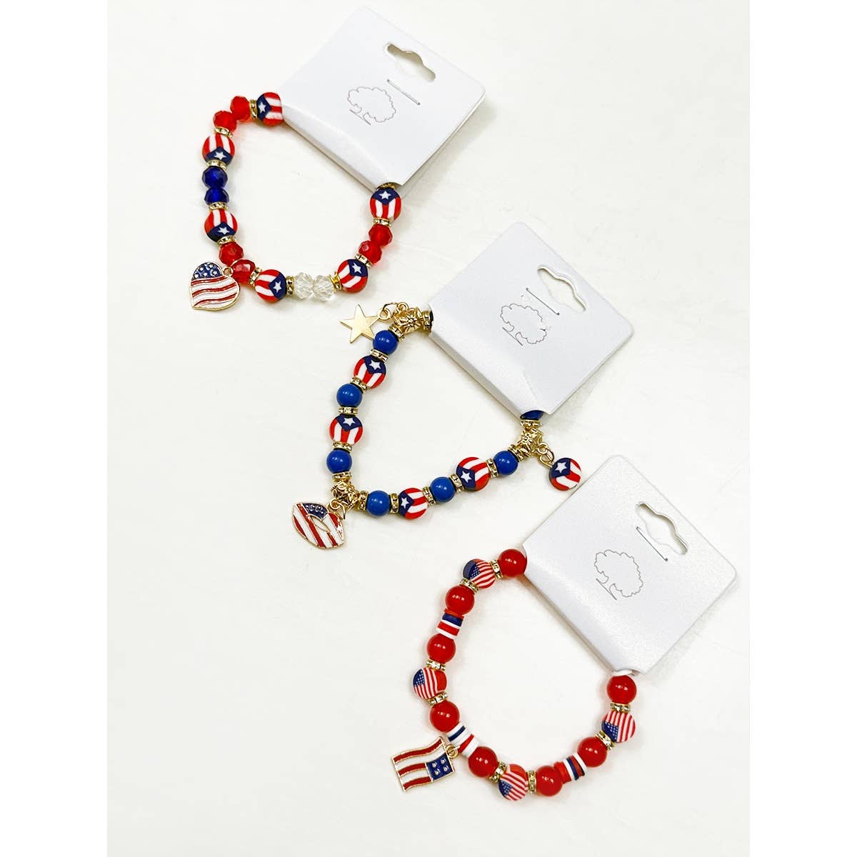 Love and Repeat - 3-Kind Mix Beaded Stretch USA Charm Bracelet