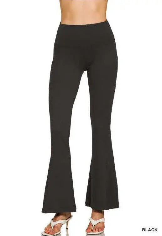 Zenana Brushed Microfiber Flare Pants - Black Zenana